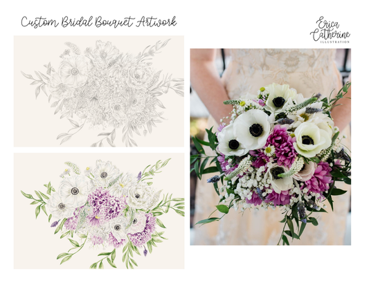 Bridal Bouquet Custom Artwork - Deposit