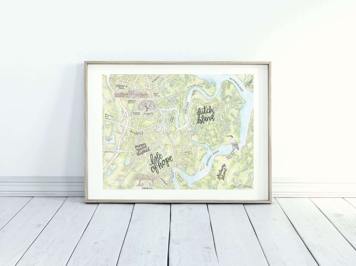 Isle of Hope and Dutch Island Map - Fine Art Print
