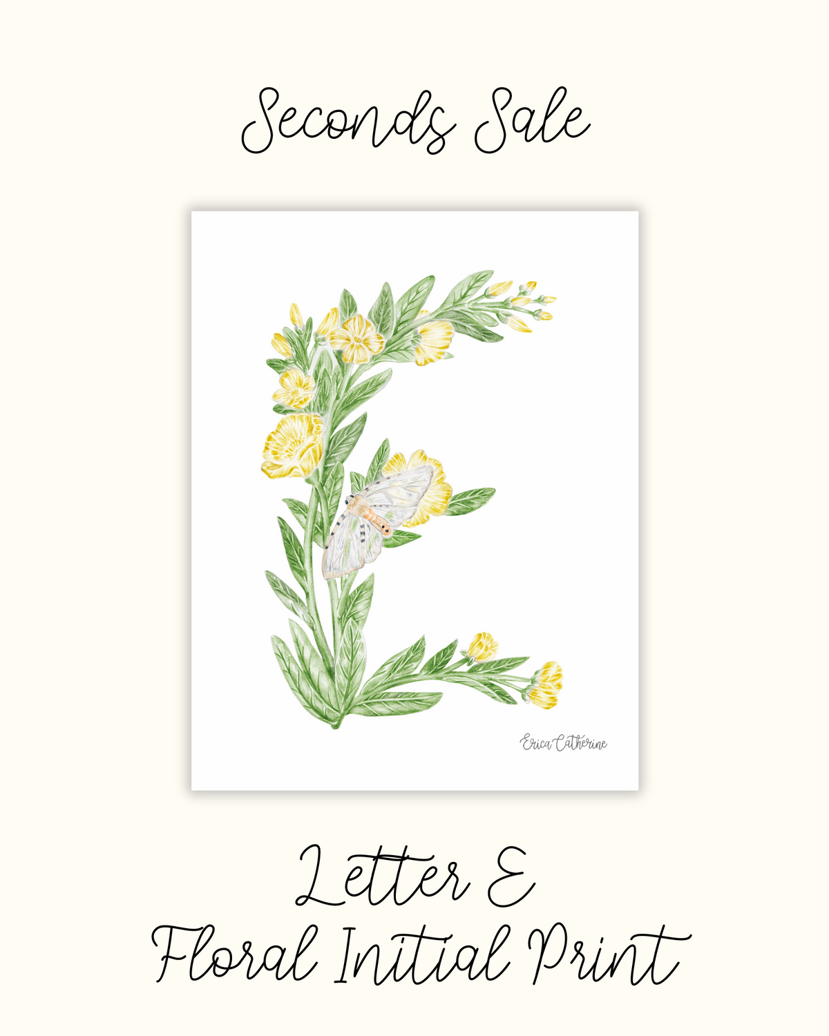 Letter E Floral Alphabet Print - Seconds Sale