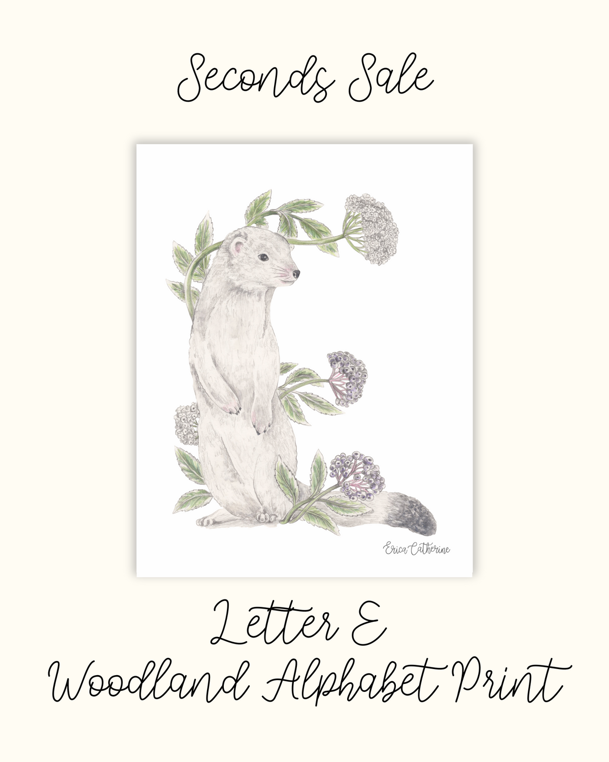 Letter E Woodland Initial Print - Seconds Sale