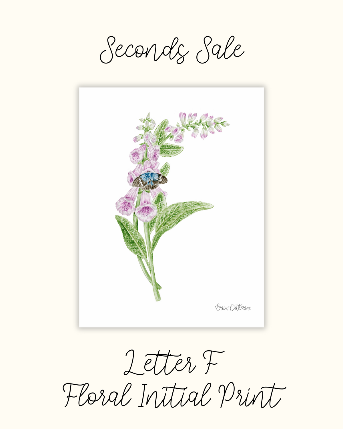 Letter F Floral Alphabet Print - Seconds Sale