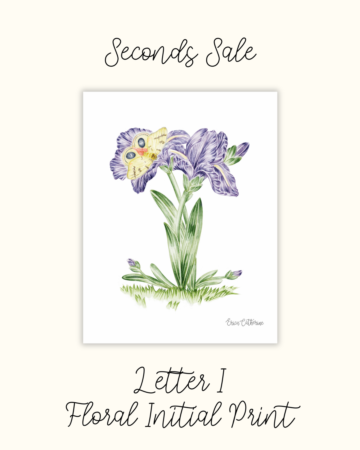 Letter I Floral Alphabet Print - Seconds SAle