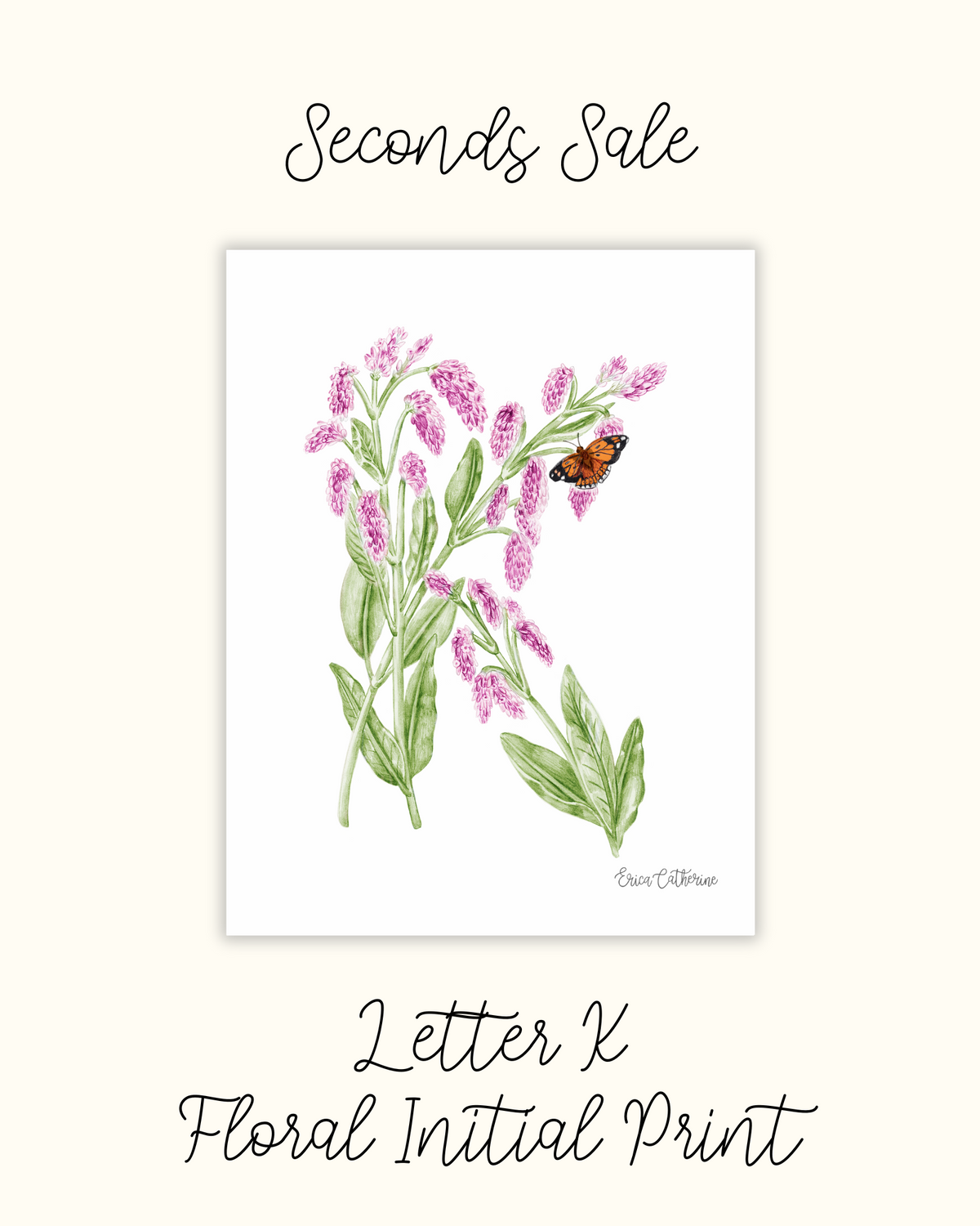 Letter K Floral Initial Print - Seconds Sale
