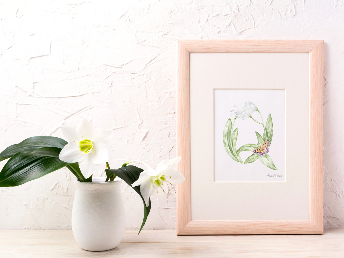 Letter Q Floral Initial Print
