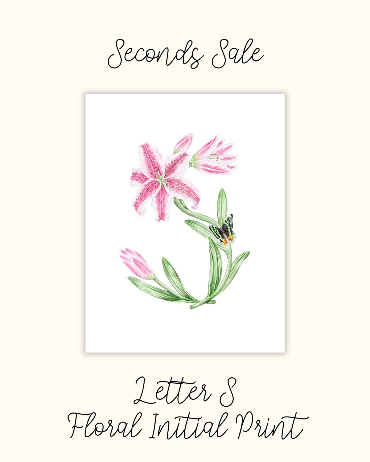 Letter S Floral Initial Print - Seconds Sale