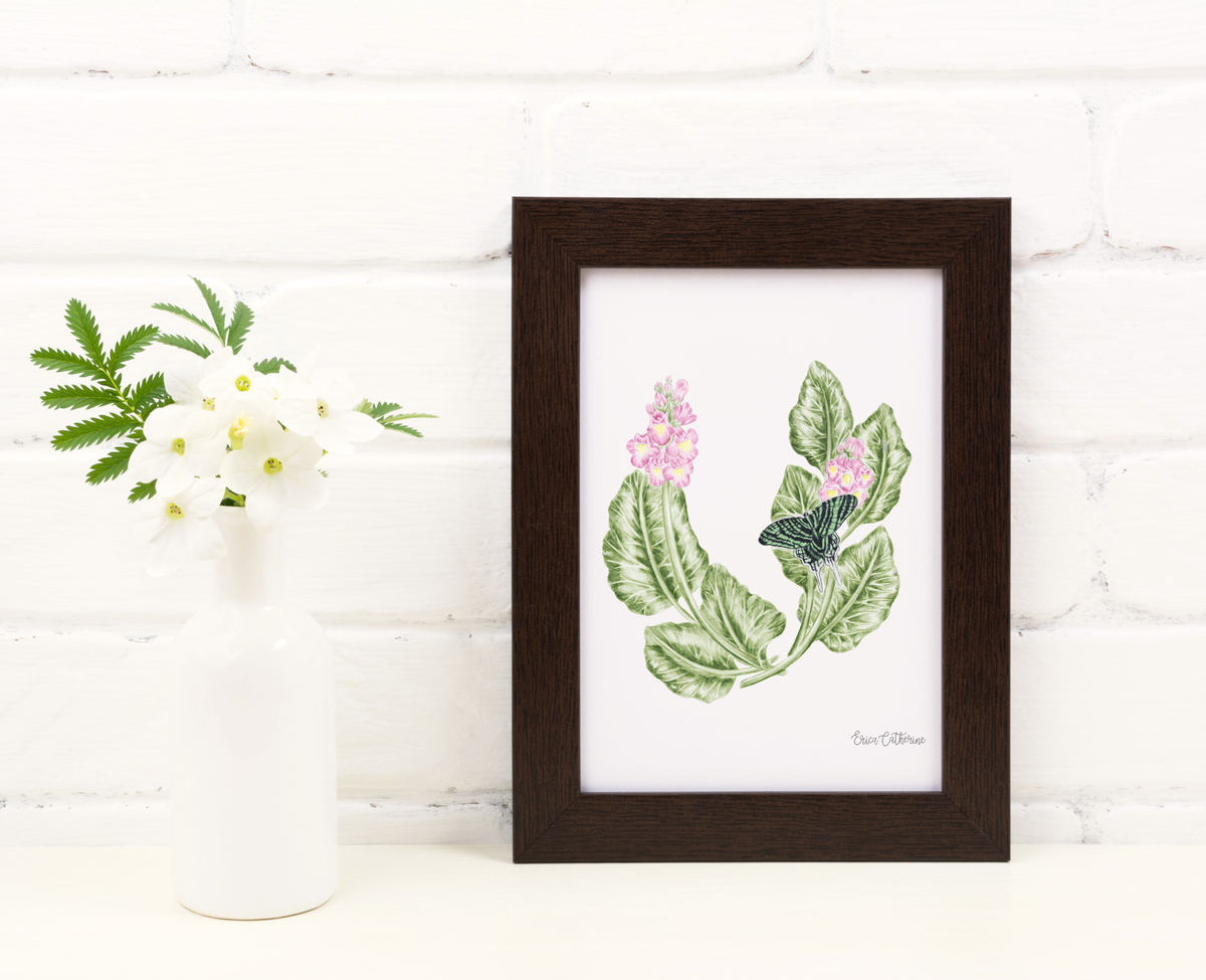 Letter U Floral Initial Art Print