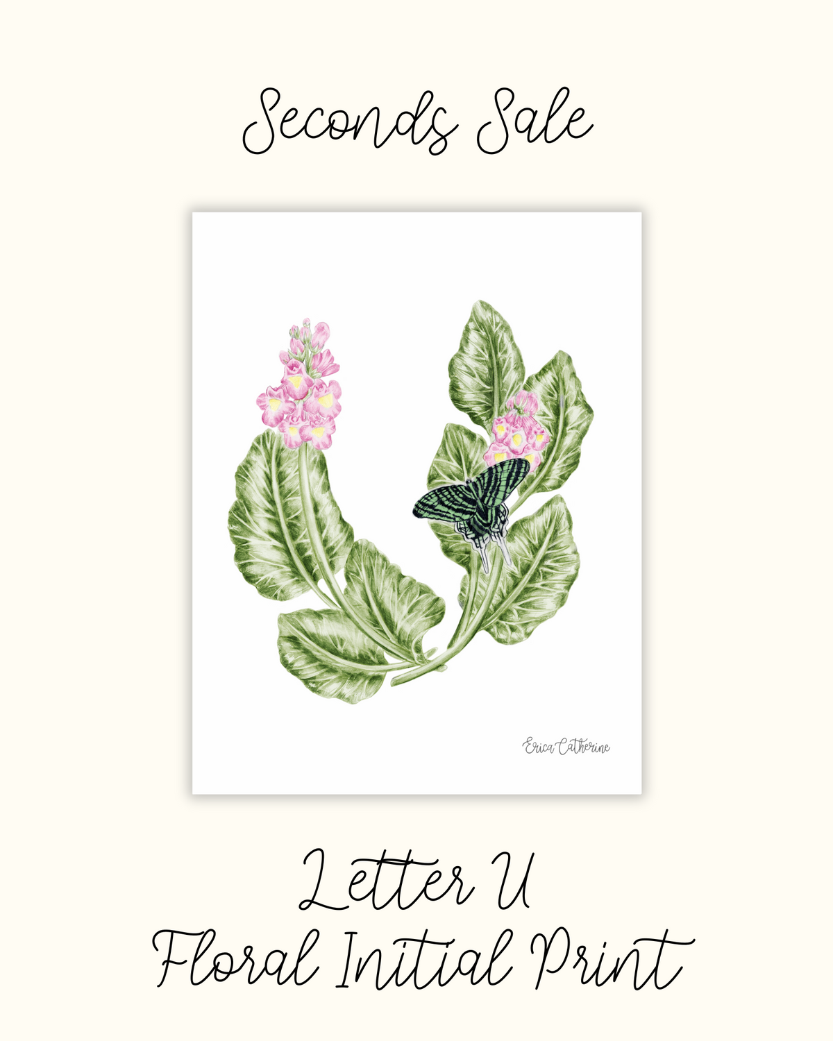Letter U Floral Alphabet Print - Seconds
