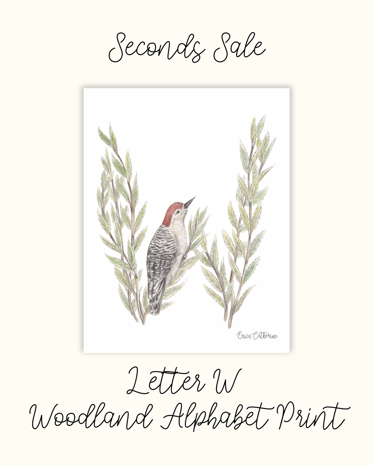 Letter W Woodland Initial Print - Seconds Sale