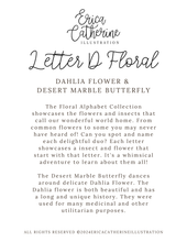 Load image into Gallery viewer, A digital info card about the 'Letter D Floral' by Erica Catherine Illustration, featuring black text on a white background.