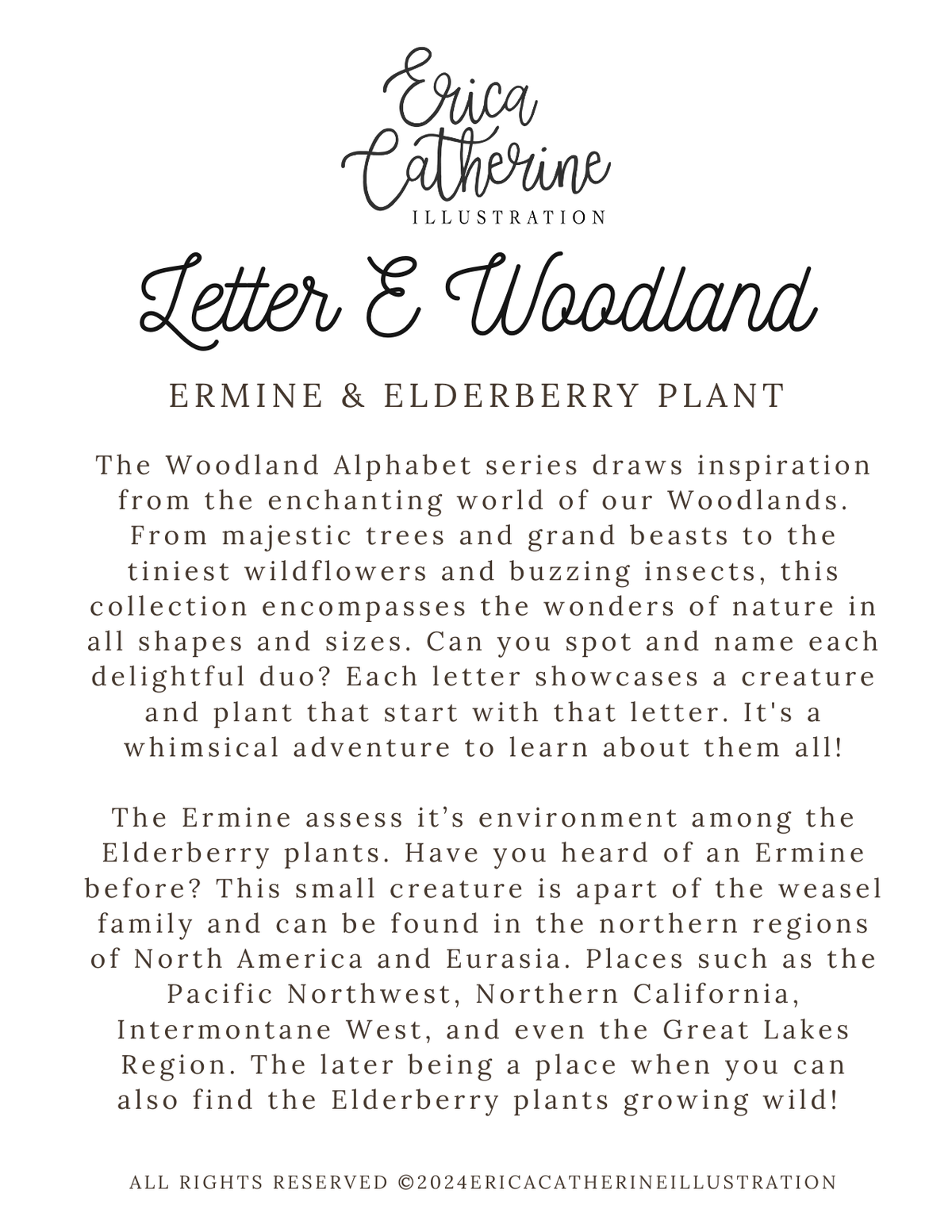 Letter E Woodland Alphabet Fine Art Print