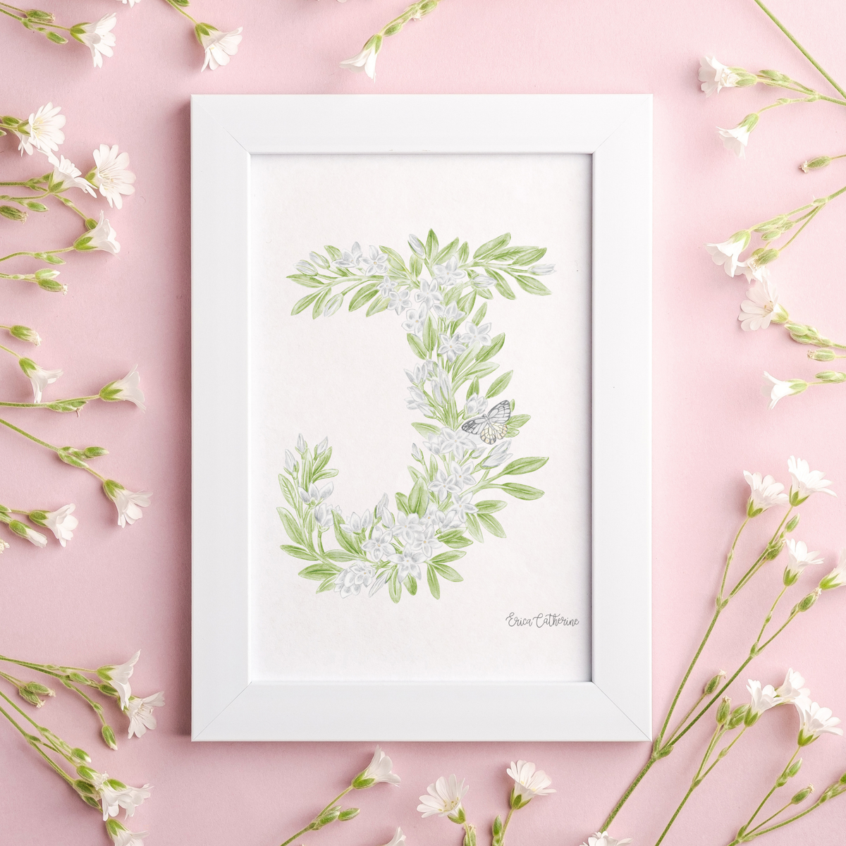 Letter J Floral Initial Art Print