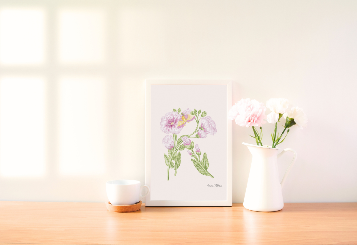 Letter R Floral Initial Art Print