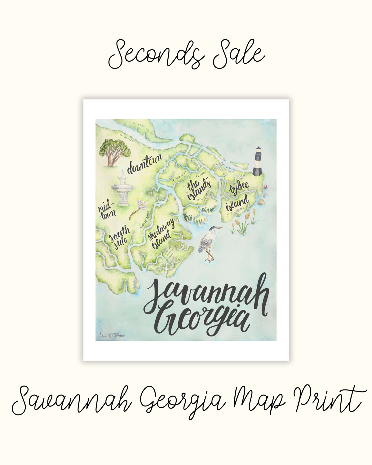 Savannah Georgia Map Print- Seconds Sale