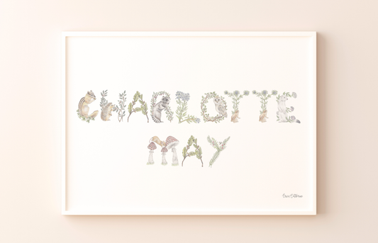 Custom Woodland Alphabet Name Fine Art Print