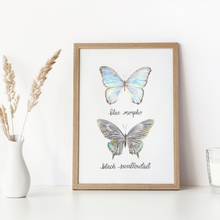 Load image into Gallery viewer, Blue Morpho and Black Swallowtail Butterfly Art Print
