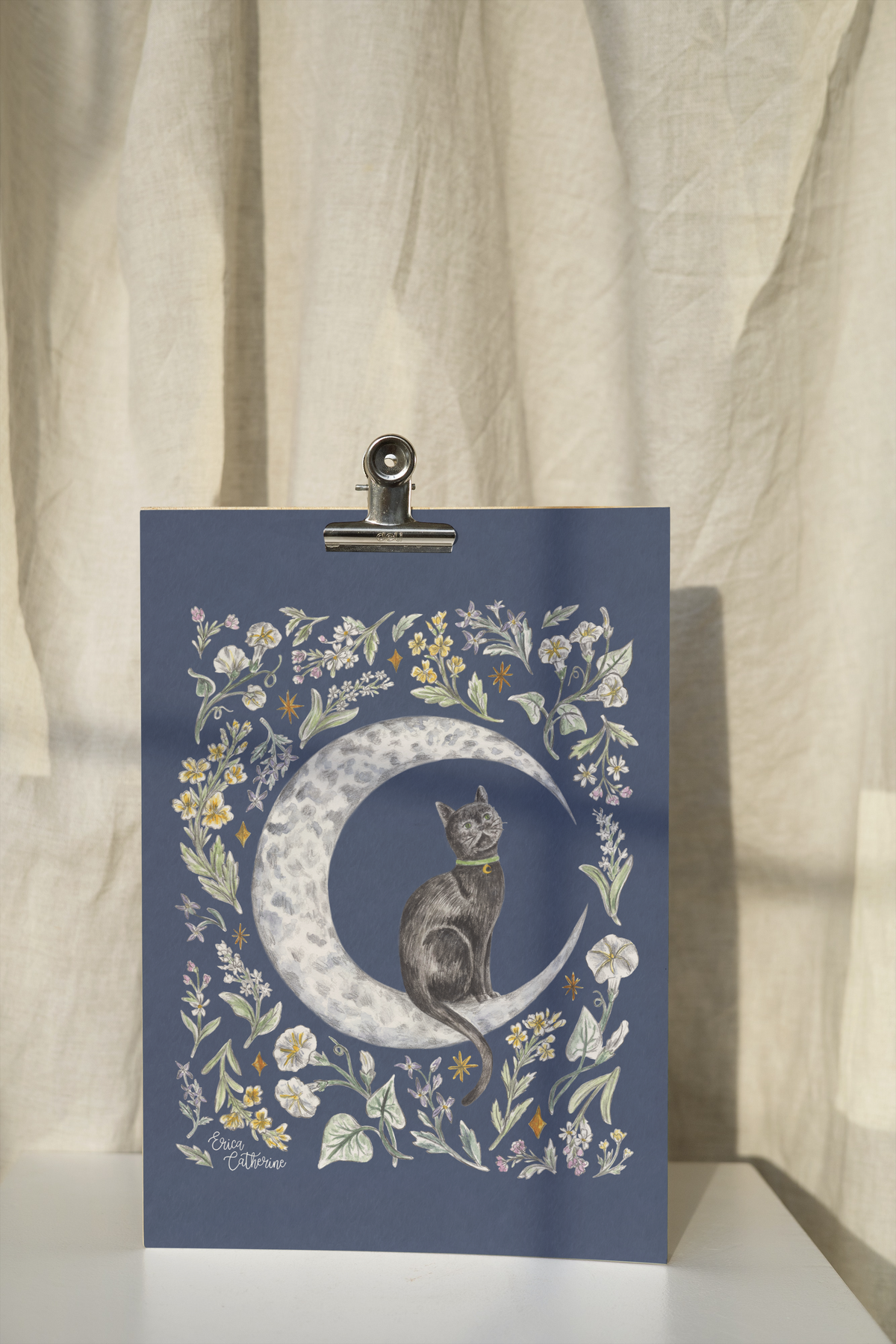 Luna - Black Cat Illustration Art Print