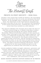 Load image into Gallery viewer, An info card preview of a limited edition art print featuring a fall harvest theme, with elegant black typography on a solid white background.
