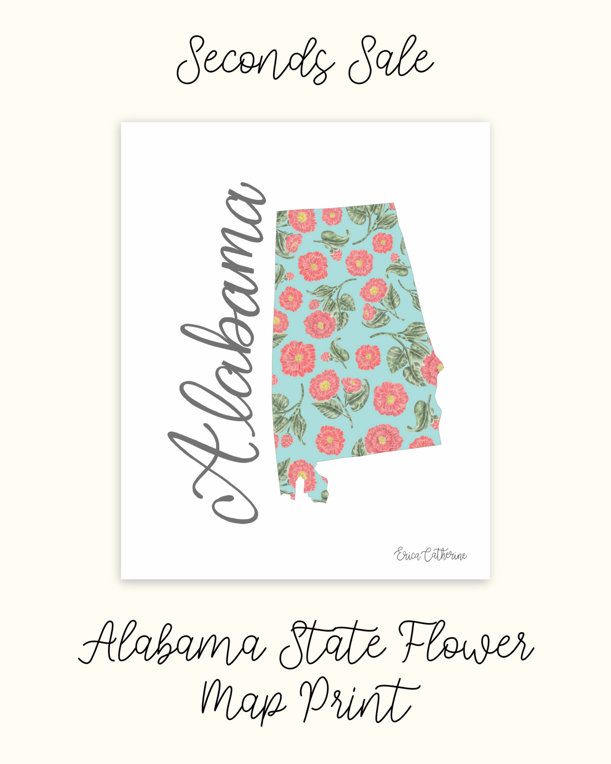Alabama State Flower Map Print - Seconds Sale