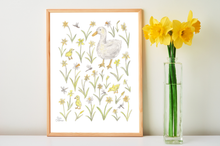 Load image into Gallery viewer, Ducks, Dragonflies, and Daffodils Art Print
