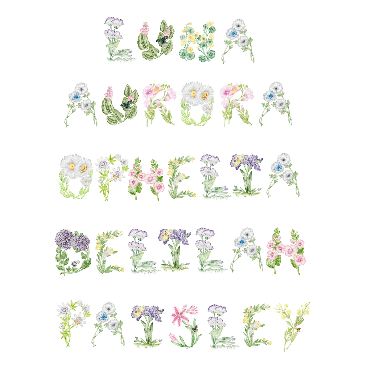 Custom Floral Name Art Print