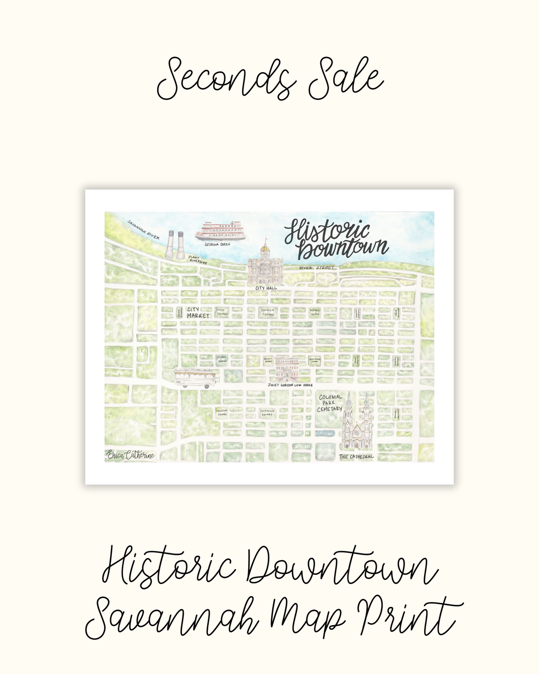 Historic Downtown Savannah Map Print - Seconds Sale