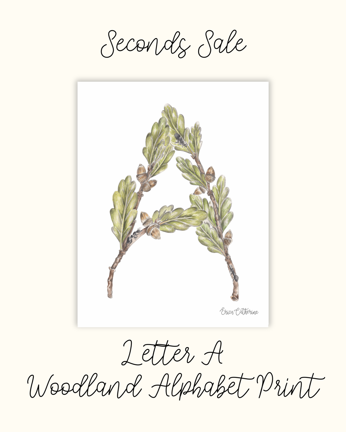 Letter A Woodland Print - Seconds SAle