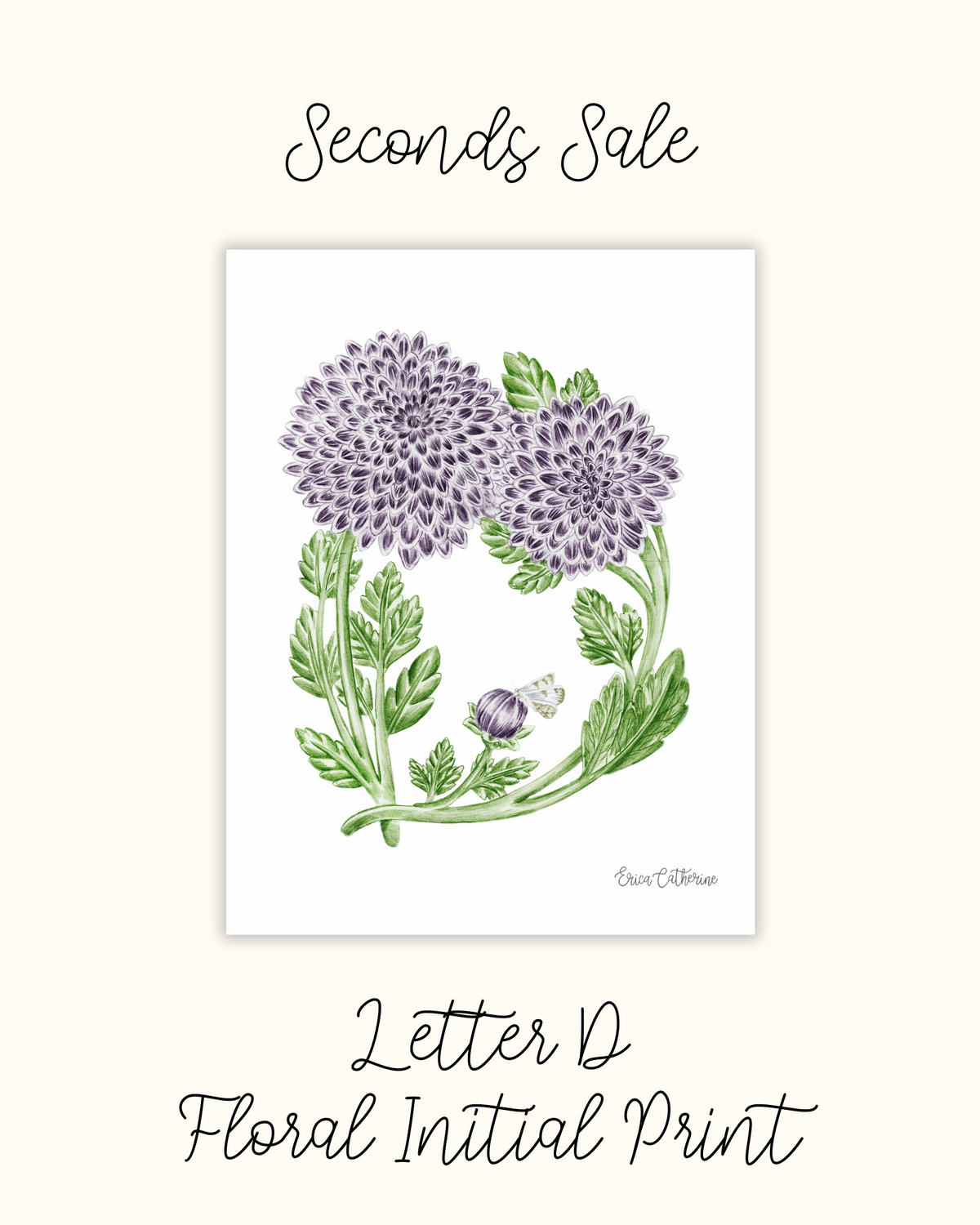 Letter D Floral Initial Art Print - Seconds Sale