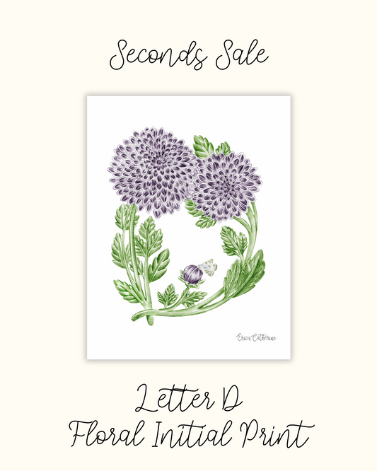 Letter D Floral Initial Art Print - Seconds Sale