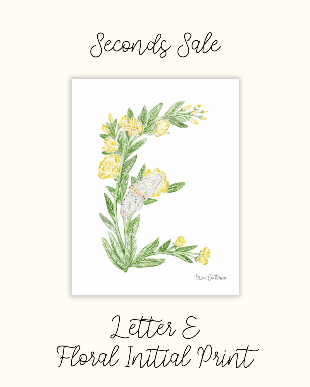 Letter E Floral Alphabet Print - Seconds Sale