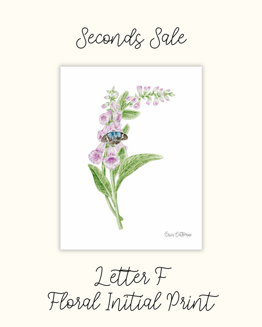 Letter F Floral Alphabet Print - Seconds Sale