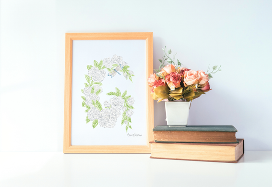 Letter G Floral Initial Art Print