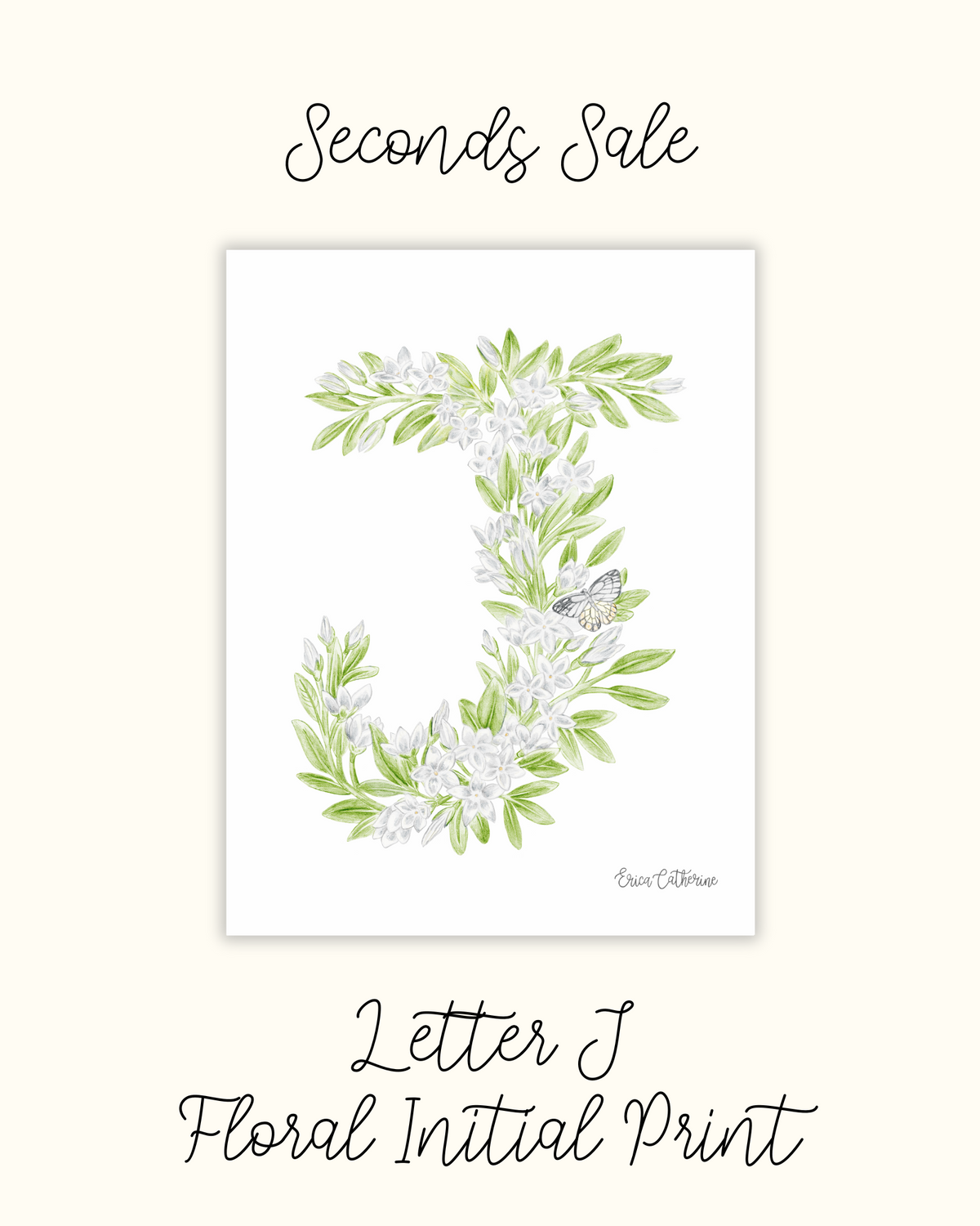 Letter J Floral Alphabet Print - Seconds Sale