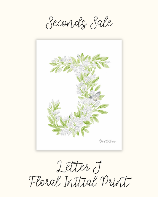 Letter J Floral Alphabet Print - Seconds Sale