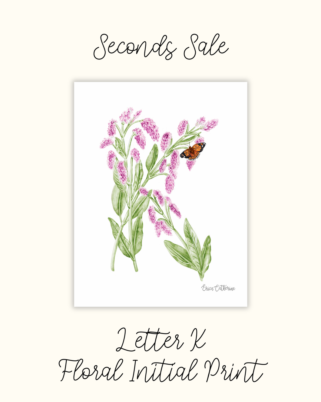 Letter K Floral Initial Print - Seconds Sale