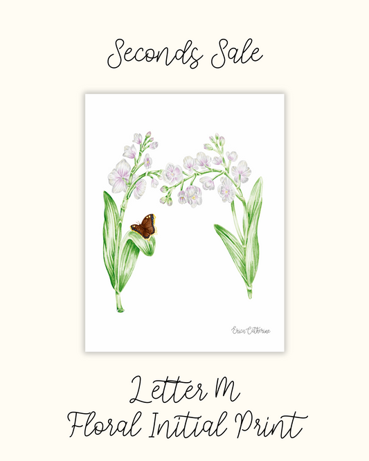 Letter M Floral Alphabet Print - Seconds Sale