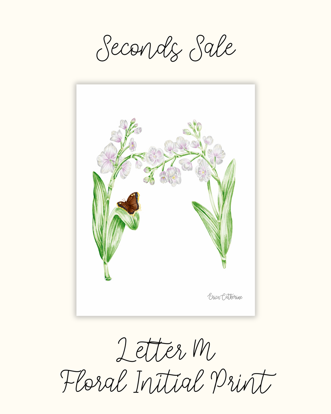 Letter M Floral Alphabet Print - Seconds Sale