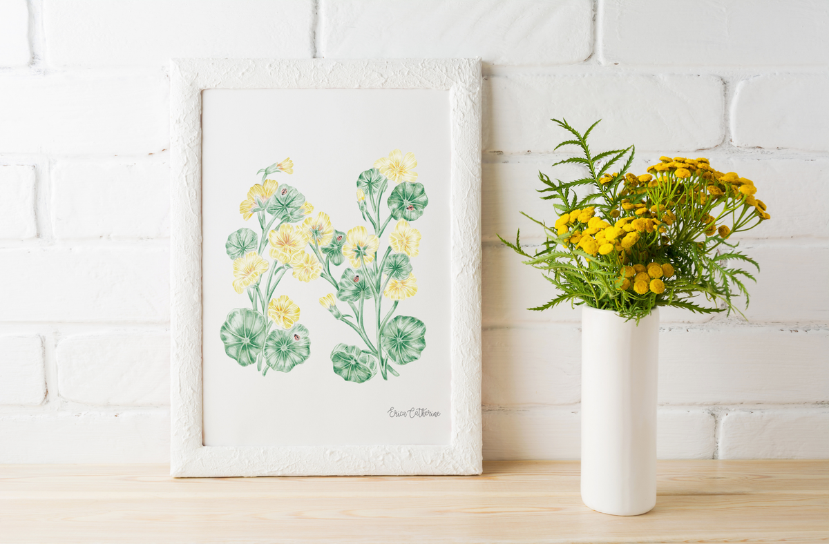 Letter N Floral Initial Art Print