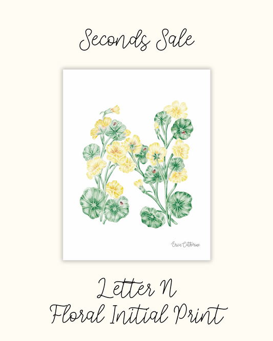 Letter N Floral Alphabet Print - Seconds Sale