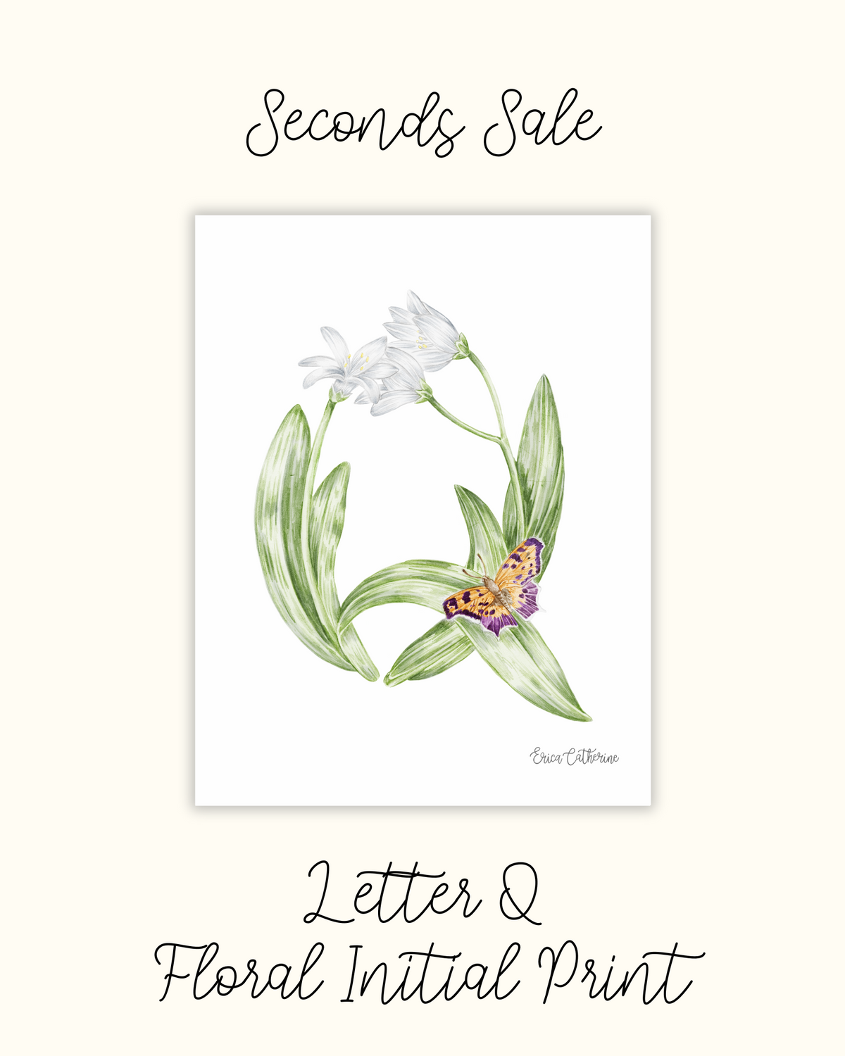 Letter Q Floral Letter Print - Seconds Sale