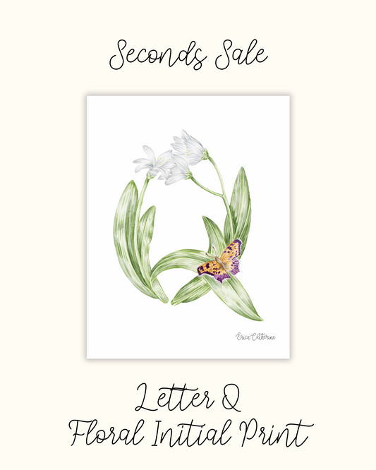 Letter Q Floral Letter Print - Seconds Sale