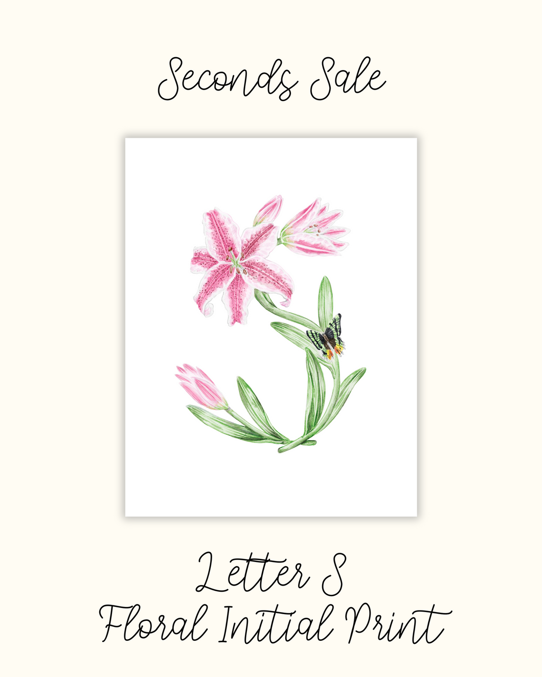 Letter S  Floral Initial Print - Seconds Sale