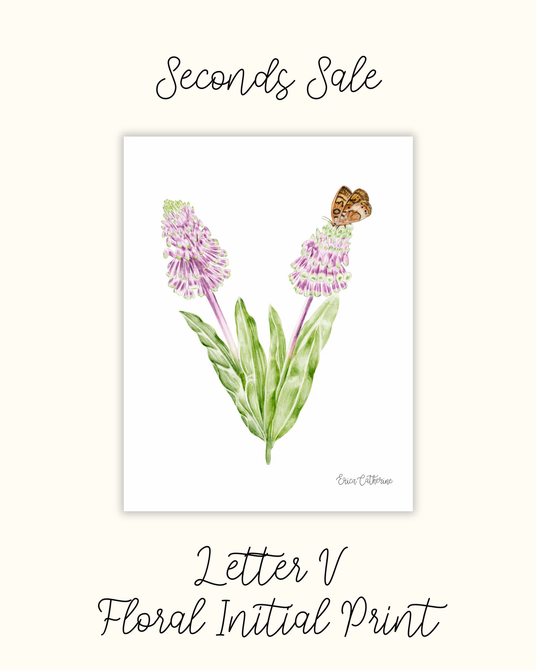Letter V Floral Letter Print - Seconds Sale
