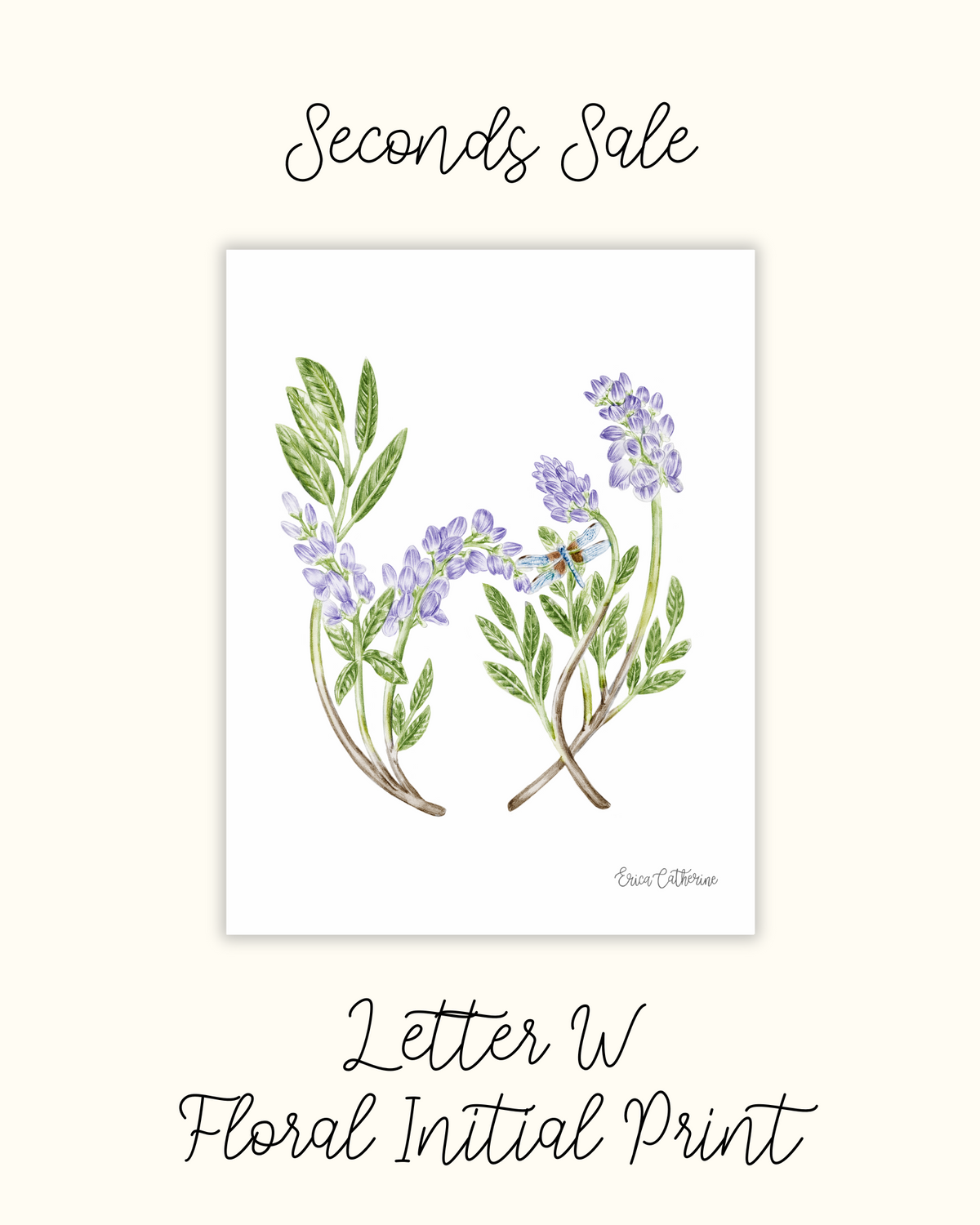 Letter W Floral Alphabet Print - Seconds Sale