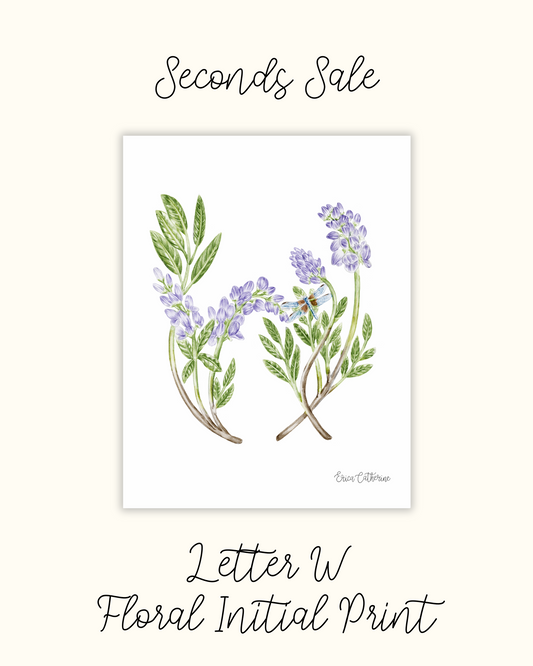 Letter W Floral Alphabet Print - Seconds Sale