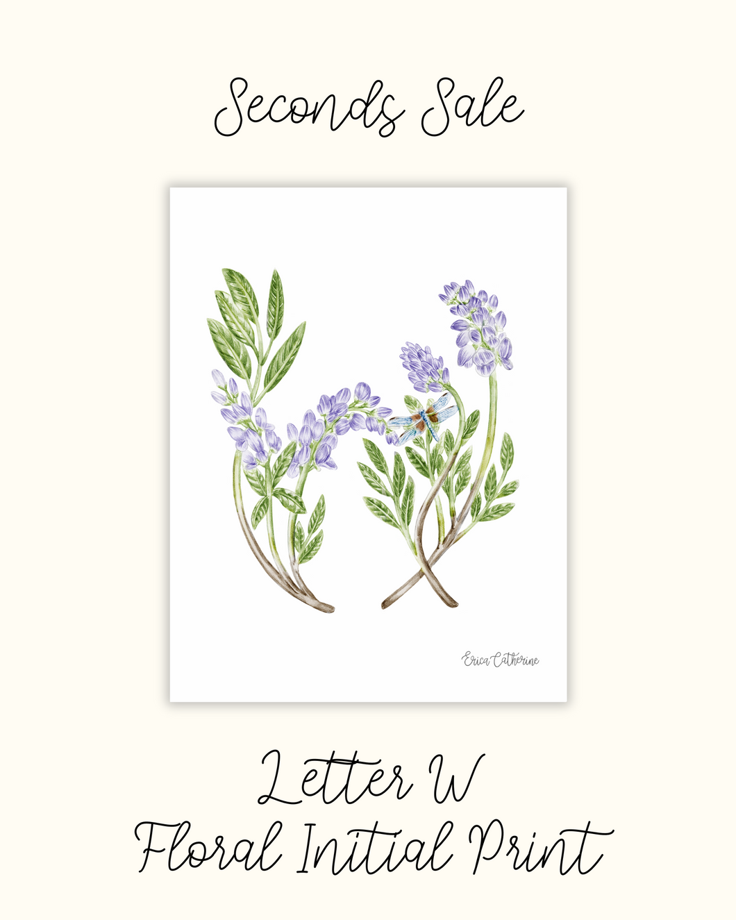 Letter W Floral Alphabet Print - Seconds Sale