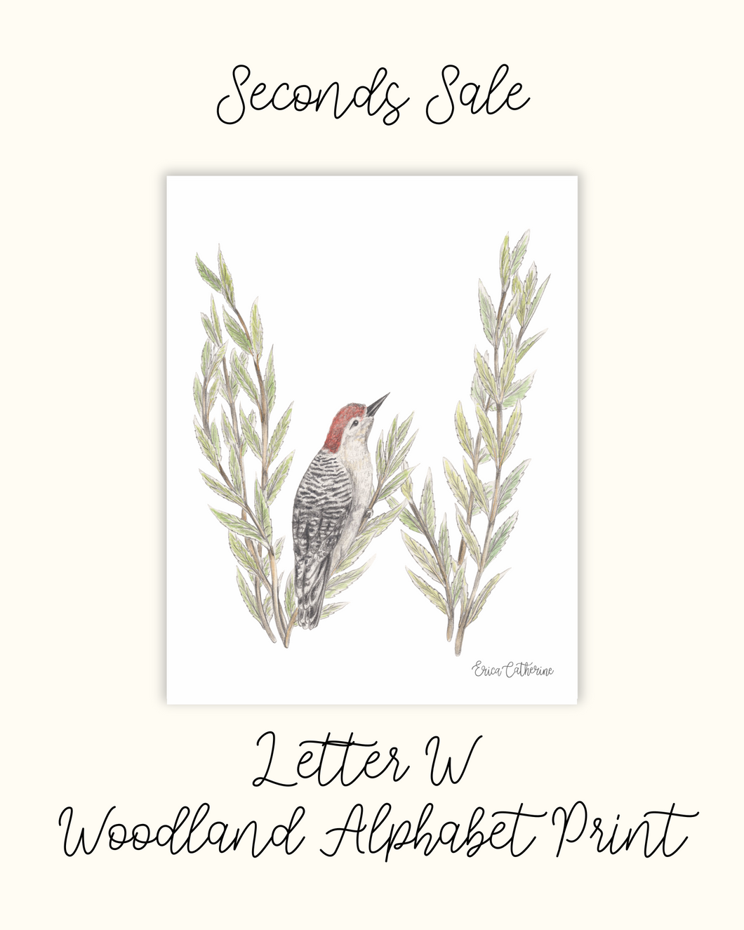 Letter W Woodland Initial Print - Seconds Sale