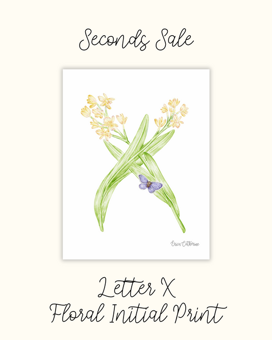 Letter X Floral Alphabet Print - Seconds Sale