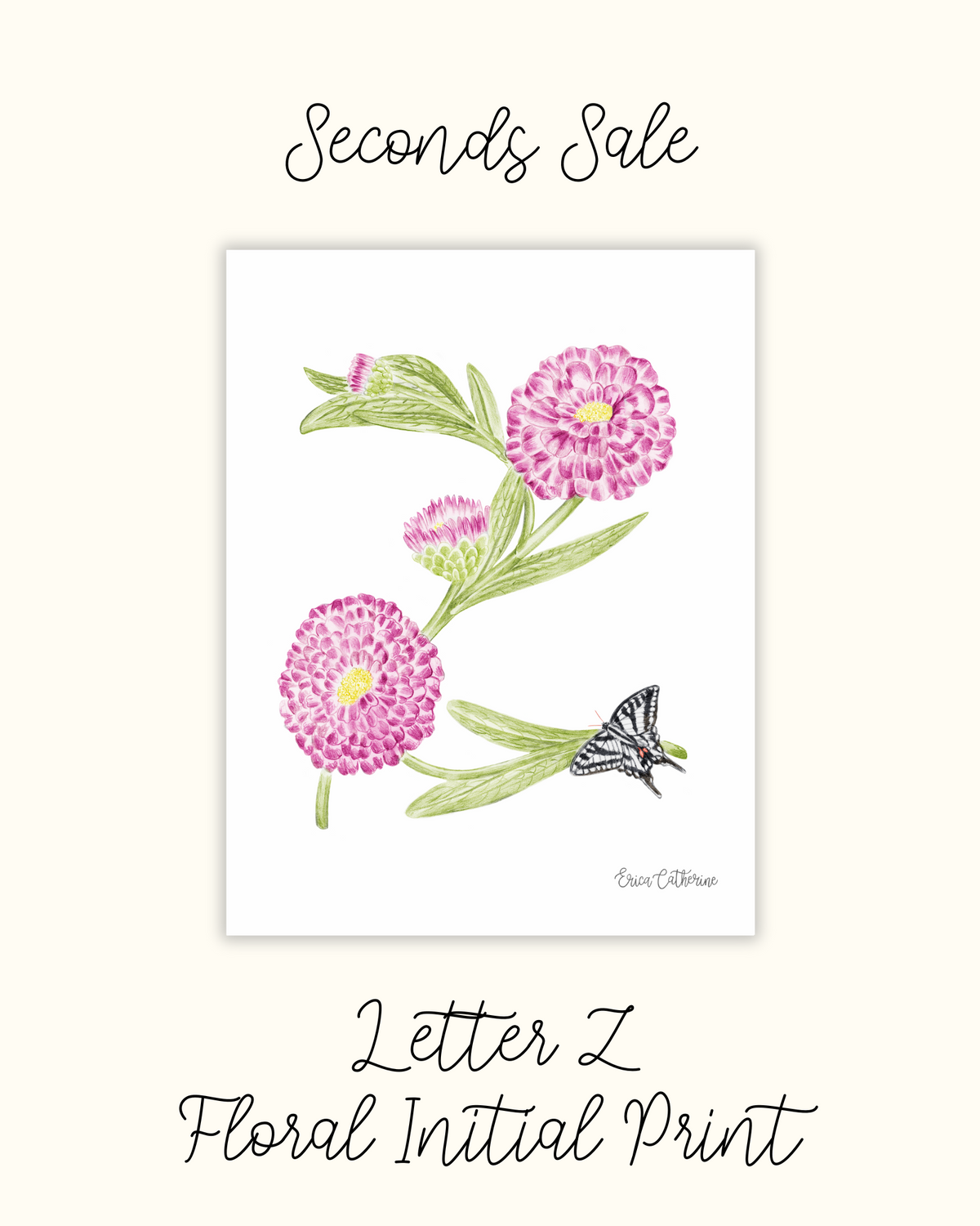 Letter Z Floral Alphabet Print - Seconds Sale