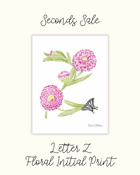 Letter Z Floral Alphabet Print - Seconds Sale