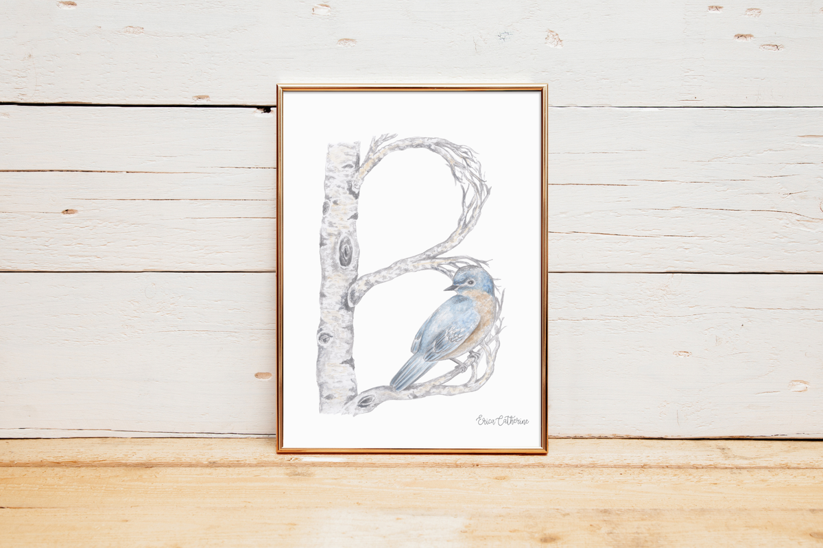 Letter B Woodland Alphabet Fine Art Print